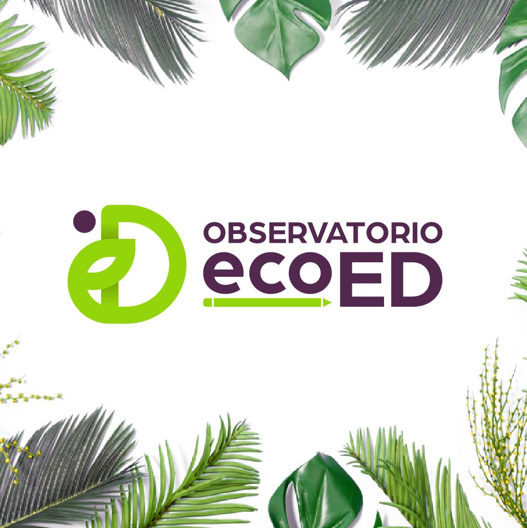Logotipo Observatorio ecoED con brote de planta, caracol y lápiz
